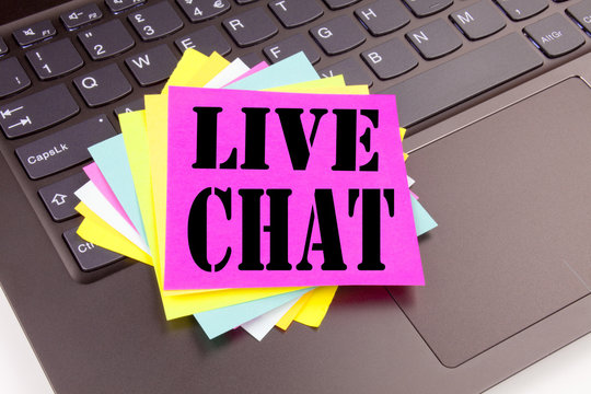 Writing Live Chat text made in the office close-up on laptop computer keyboard. Business concept for Chatting Communication Digital Web Concept Workshop on the black background with copy space
