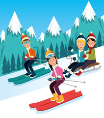 Poster - people doing winter sports vector illustration graphic design