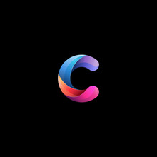 Initial Lowercase Letter C, Curve Rounded Logo, Gradient Vibrant Colorful Glossy Colors On Black Background