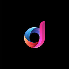 Initial Lowercase Letter D, Curve Rounded Logo, Gradient Vibrant Colorful Glossy Colors On Black Background