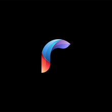 Initial Lowercase Letter R, Curve Rounded Logo, Gradient Vibrant Colorful Glossy Colors On Black Background