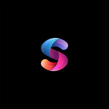 Initial Lowercase Letter S, Curve Rounded Logo, Gradient Vibrant Colorful Glossy Colors On Black Background