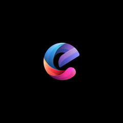 Wall Mural - Initial lowercase letter e, curve rounded logo, gradient vibrant colorful glossy colors on black background
