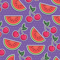 Poster - seamless pattern of patches with fruits vector illustration graphic design