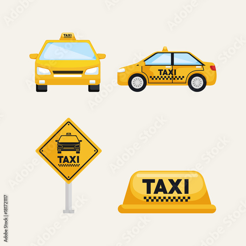 Fotomural taxi service set transport order internet elements vector illustration