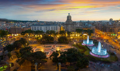 Wall Mural - Night view of Plaza Catalunya, Barcelona