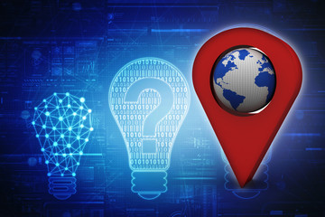 Poster - 3d rendering Red map pointer with world map