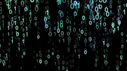 Poster - Abstract green and blue binary code animation on the black background