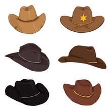 Vector Set Of Cartoon Color Cowboy Hats