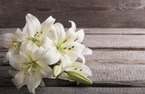 white lily on old wooden background