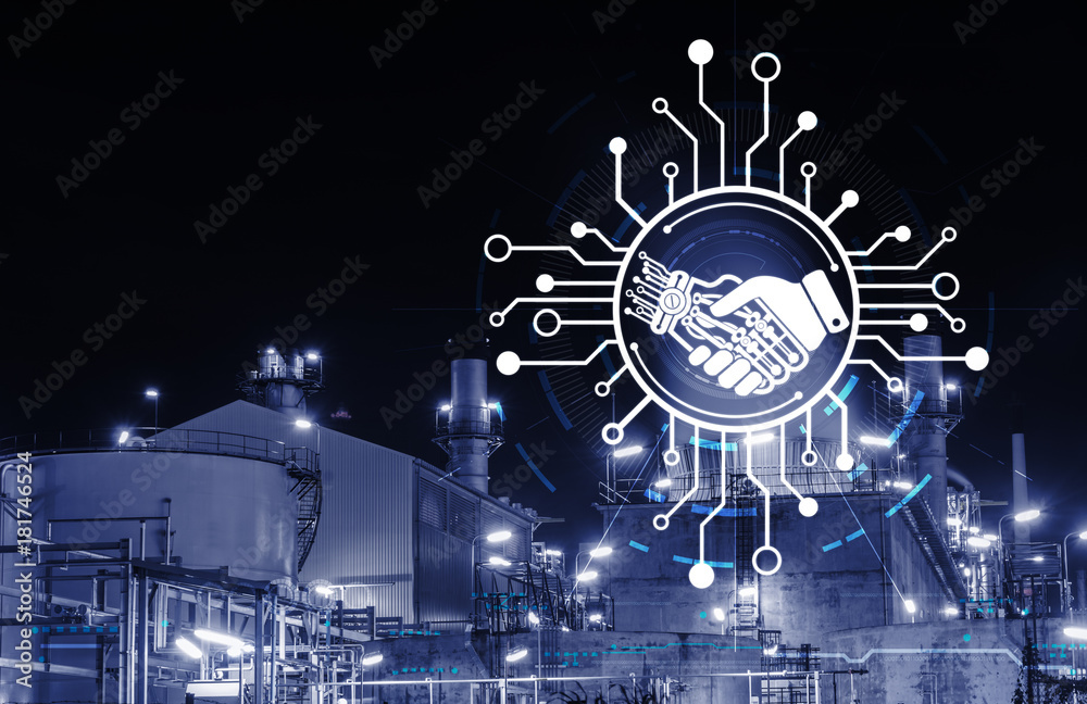 Industry 4.0 concept image. industrial instruments in the factory with ...