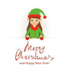 Wall Mural - Christmas banner with cute elf