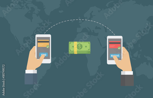 Fototapeta Online Money Transfer Around The World Ilration Fototapeta Online Money Transfer Around