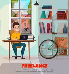 Wall Mural - Freelancer During Work Illustration