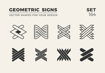 Set of eight minimalistic trendy shapes. Stylish vector logo emblems for Your design. Simple geometric signs collection.