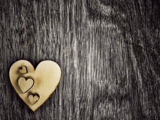 hearts shape on old wood table background, Valentine concept retro style