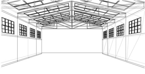 Poster - warehouse sketch. vector rendering of 3d