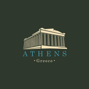 vector travel banner or logo. parthenon from athens, acropolis, greece. greek ancient national landm