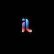 Initial lowercase letter il, curve rounded logo, gradient vibrant colorful glossy colors on black background