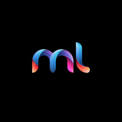 Wall Mural - Initial lowercase letter ml, curve rounded logo, gradient vibrant colorful glossy colors on black background