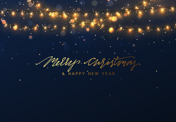 Wall Mural - christmas background with bright realistic garlands. christmas glowing lights. xmas holiday. greetin