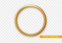 Golden Round Frame Isolated On Transparent Background.
