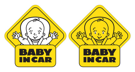 Baby in car seat. Back window sticker or sign