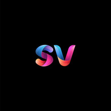 Initial Lowercase Letter Sv, Curve Rounded Logo, Gradient Vibrant Colorful Glossy Colors On Black Background