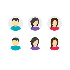 Poster - My account icons set, flat cartoon design of avatar buttons with persons woman and men, id or login symbol, circle pictogram with people faces isolated on white background clipart