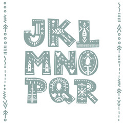 Aufkleber - Vector set of bold letters decorated with nordic folk ornaments. Letters J, K, L, M, N, O, P, Q, R. Display font.