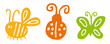 Illustrations-Set Insekten: Biene, Marienkäfer, Schmetterling / farbig, Vektor, handgezeichnet