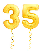 Golden Number Thirty Five 35 Made Of Inflatable Balloon