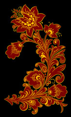 The traditional Russian floral pattern Khokhloma, painted elements