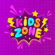 Kids zone banner, emblem or logo in cartoon style. Place for fun and play. Vector illustration.