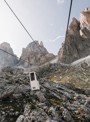 Cable road at Sella Pass in Dolomites mountains during daytime, South Tyrol, Italy