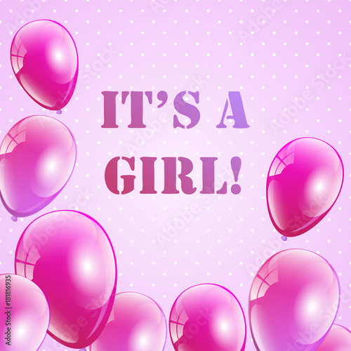 Baby Shower Invitation For Girls It S A Girl Text Vector Illustration Invitation Card Template With Pink Helium Balloons On Dotted Background Buy This Stock Vector And Explore Similar Vectors At Adobe