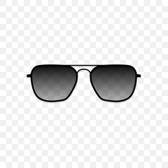 Poster - Realistic sunglasses with a translucent black glass on a transparent background. Protection from sun and ultraviolet rays. Fashion accessory vector illustration.