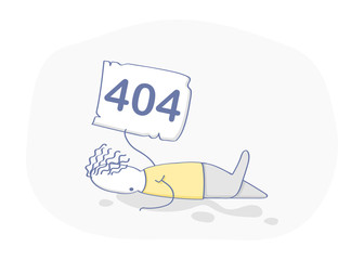 Fototapete - Flat line icon concept of 404 Error Page, Oops or File not found icon. Cute cartoon character with with broken leg and 404 sign in hand. Isolated vector illustration in modern trendy design style.