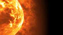 Sun Surface With Solar Flares. Abstract Scientific Background. 3d Illustration