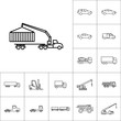 line crane truck icon on white background, vehicle set