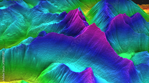 Fotomural 3D render of geology, soil slice, mountains isolated on dark background