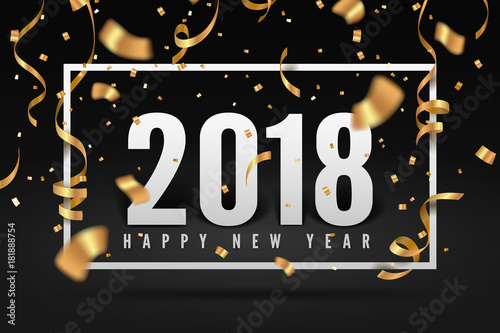 Fotografia 2018 Happy New Year, Gold ribbon and confetti celebration