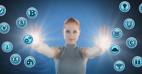 Poster - Businesswoman touching various business icons