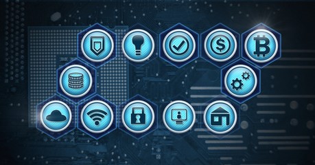 Poster - various business icons with technology