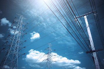 Wall Mural - electricity post and high voltage post or high voltage tower