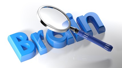 Poster - Magnifier on blue Brain - 3D rendering