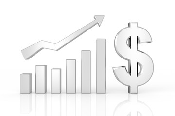 Successful graph with dollar sign. 3D rendering.