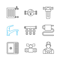 Wall Mural - Plumbing linear icons set