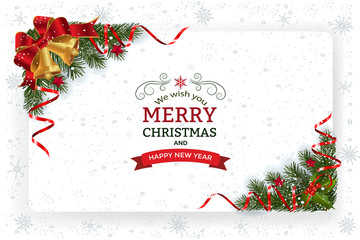 christmas and new year greeting card.christmas background with decoration and paper. decorative chri