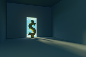 Wall Mural - 3d rendering of abstract dollar sign in a door